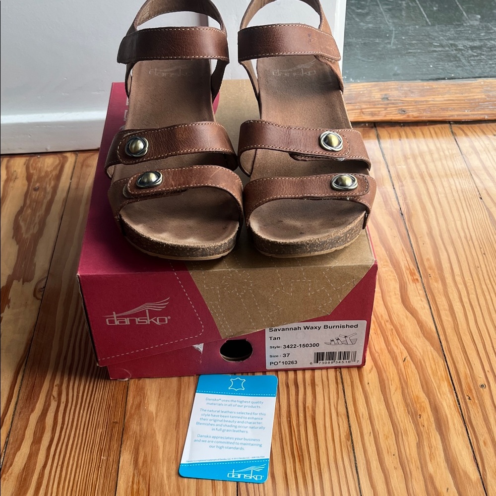 Dansko Tan Leather Triple-Strap Sandals with Brass Studs
